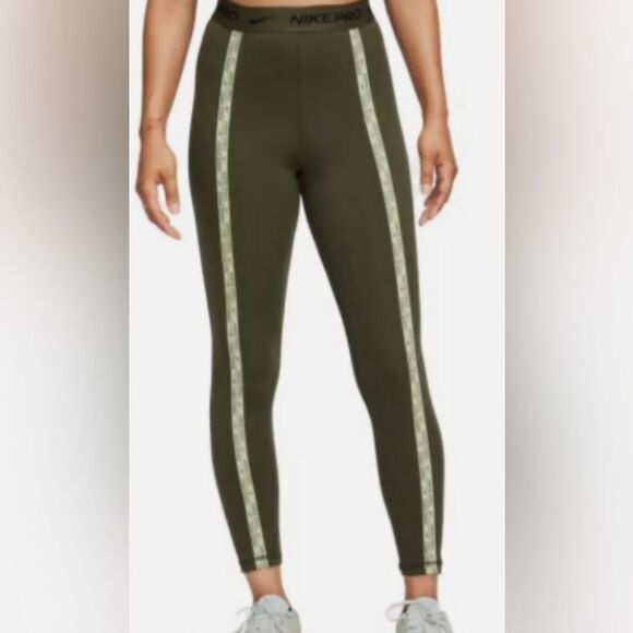 Nike Pro High-Waisted 7/8 olive green leggings size L NWT - Picture 1 of 5